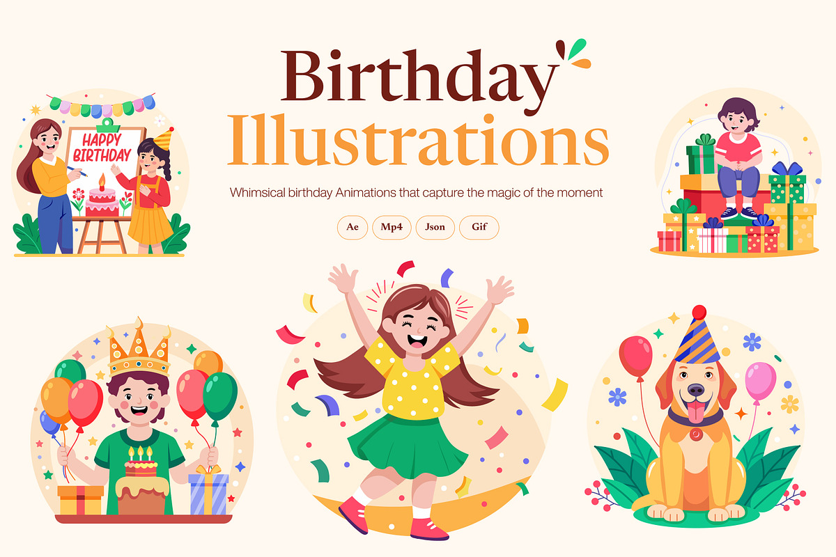 Animated Birthday Illustration Art Set