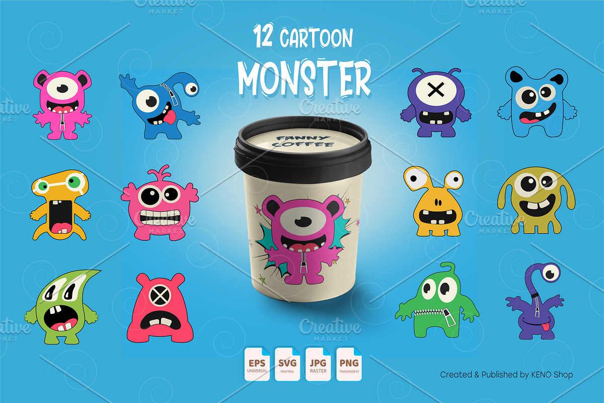 12 Cartoon Monsters., an Animal Illustration by KENO Mascots (Photo 2 of 3)