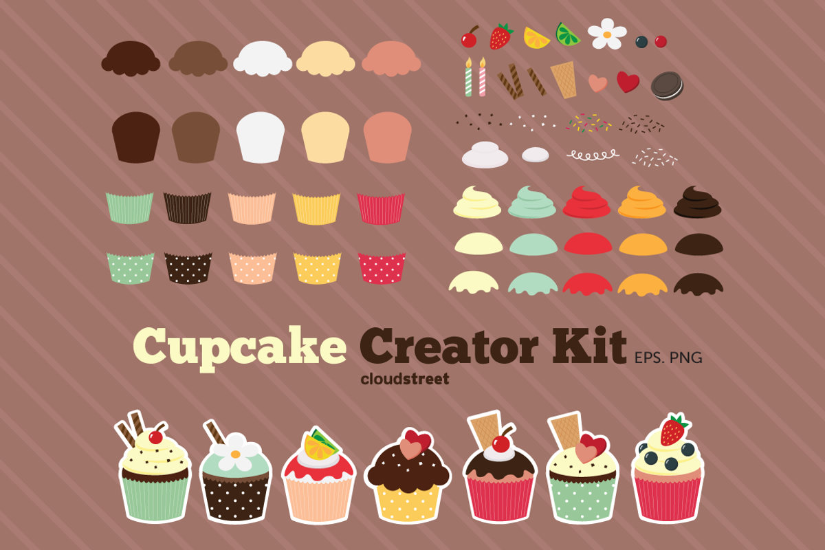 Cupcake Creator Kit Clipart, a Food Illustration by cloudstreetlab