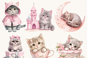 Watercolor Pink Baby Kitten Clipart, an Animal Illustration by SparkyDesignsUS (Thumbnail 4 of 8)