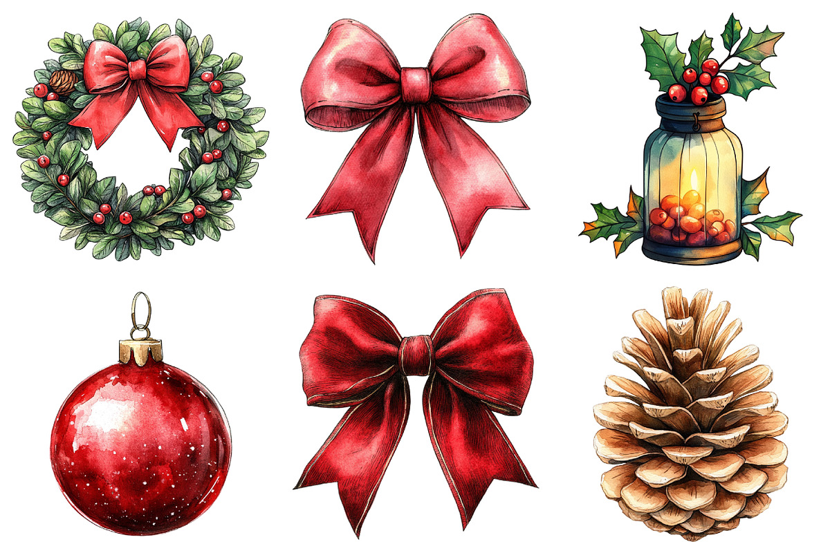 Watercolor Christmas Decor Clipart, an Illustration by Daily.Designs (Photo 2 of 5)
