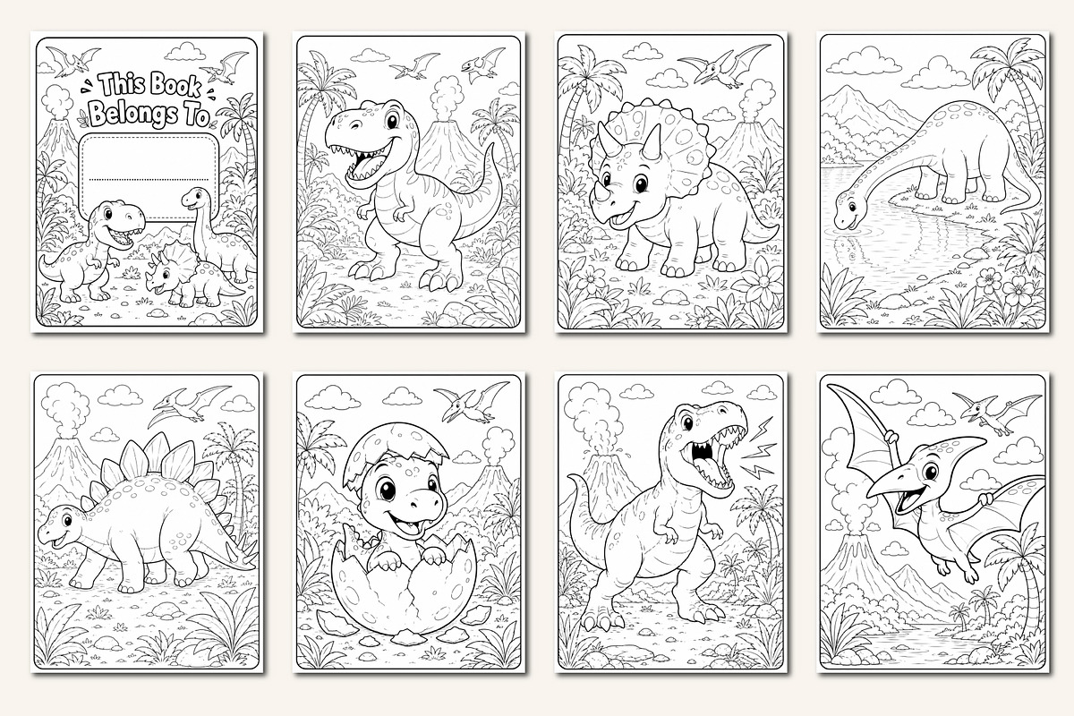 Dinosaur Coloring Adventure, a Stationery Template by Designmela01 (Photo 2 of 5)