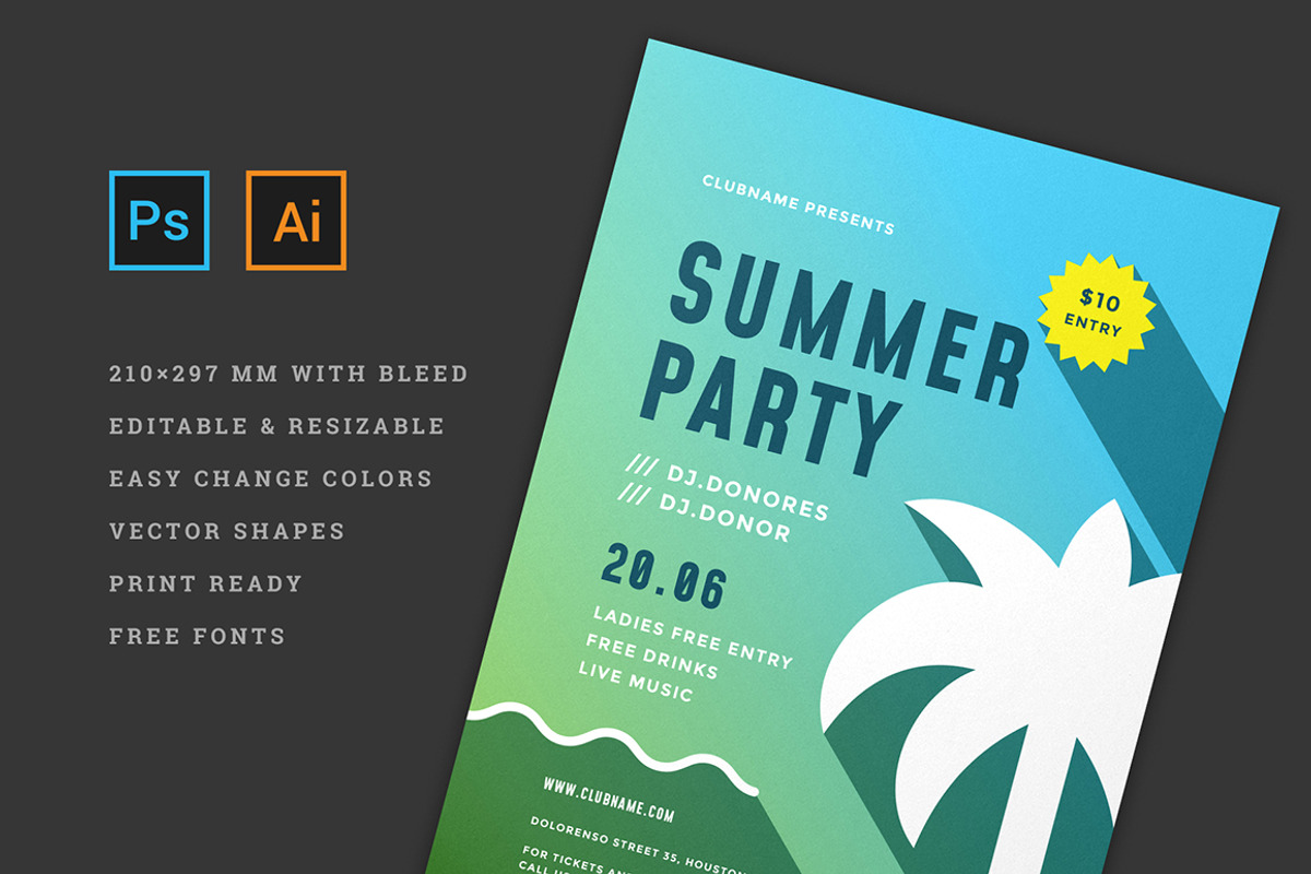 Summer Party Flyer Template, a Flyer Template by Vasya Kobelev (Photo 4 of 5)