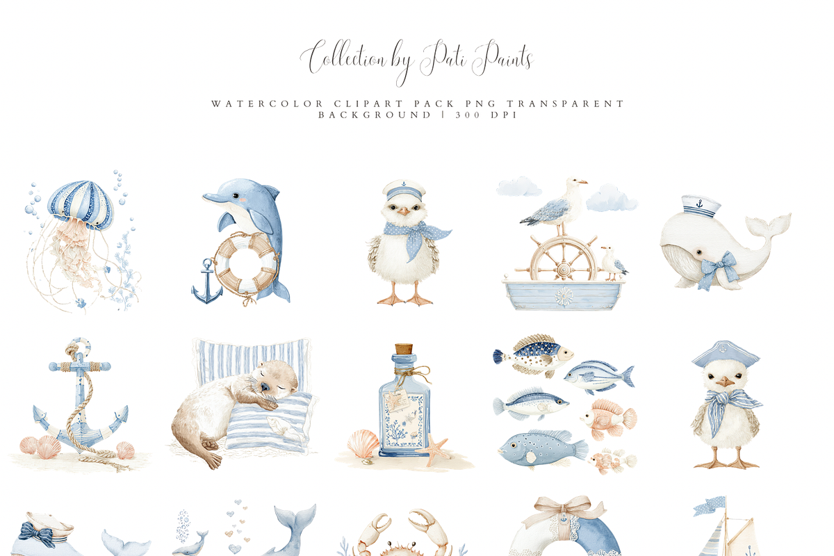 Whale Clipart Set, a Decorative Illustration by Pati Paints (Photo 2 of 10)