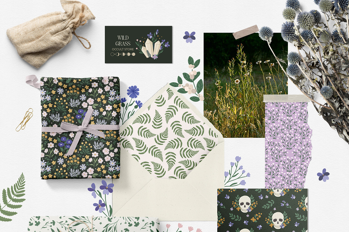 Wild Grass Mystic pattern&clipart, a Background Graphic by Cozy pattern shop (Photo 2 of 12)