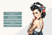 Rockabilly Girl Clipart Bundle, a Person Illustration by BusyDaydesign (Thumbnail 7 of 9)