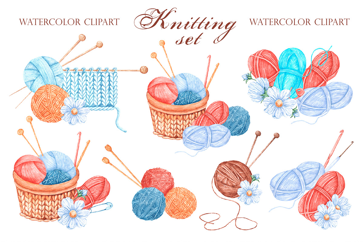 Knitting watercolor set. Crochet., an Illustration by SabinaWatercolorArt (Photo 3 of 16)