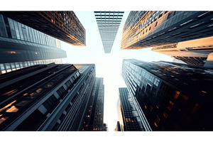 Upward View Of Modern Skyscrapers In