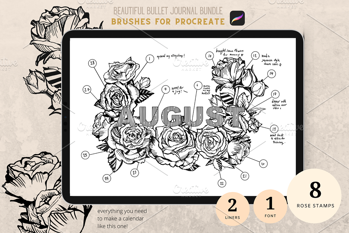 Procreate Tattoo Rose Stamps Floral, a Brush Add-On by Artbykimmyw (Photo 1 of 3)