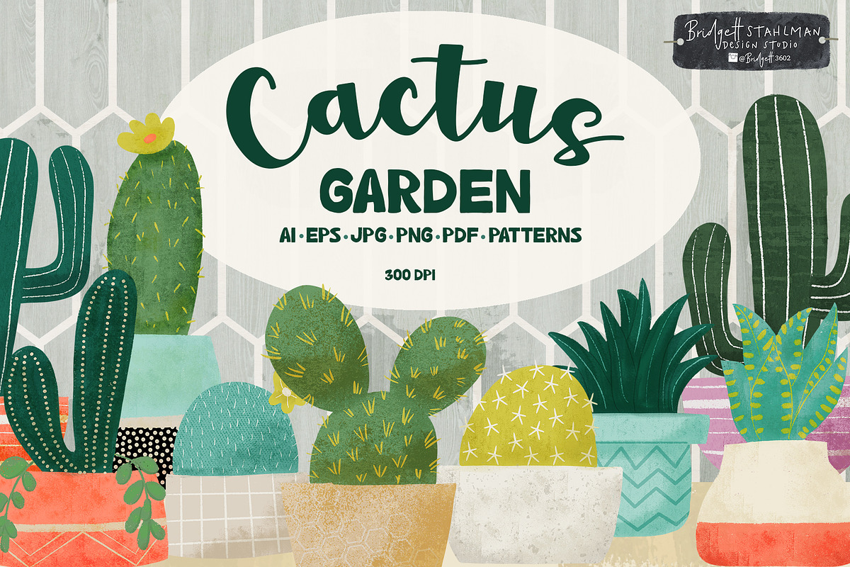 Cactus Garden Clipart Set, an Illustration by Bridgett Stahlman Design (Photo 1 of 10)