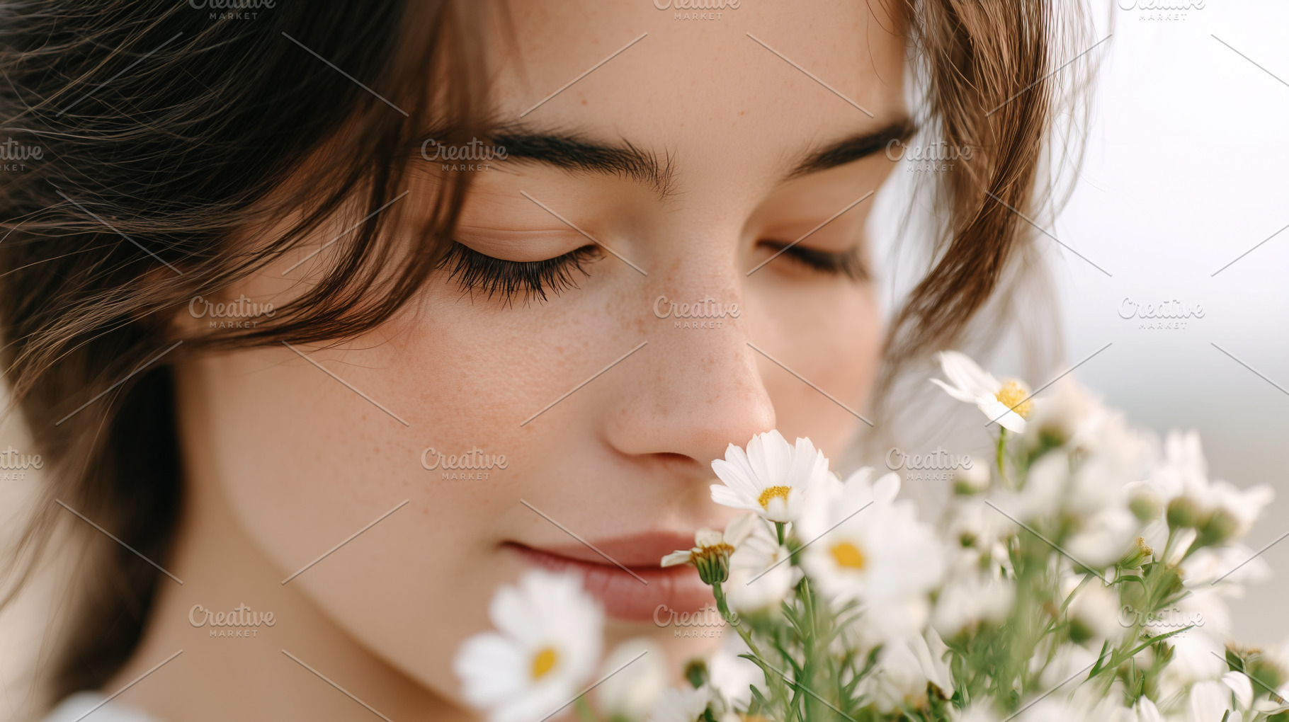Young woman with closed eyes gently, a Nature Photo by MistyDay