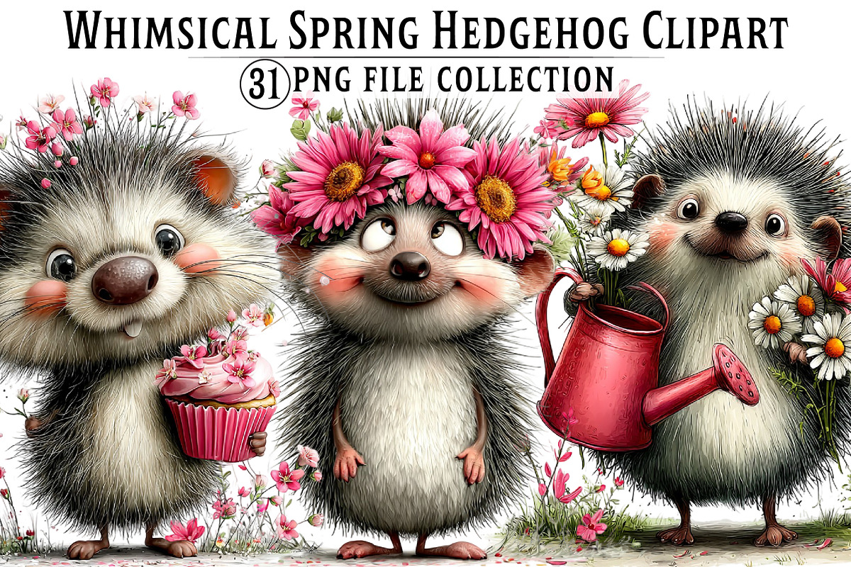 Whimsical Spring Hedgehog Clipart, an Illustration by Dream Creation (Photo 1 of 7)