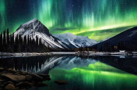 Aurora borealis over lake in Jasper, a Photo by Iftikhar Alam