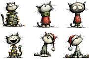 Quirky Funny Christmas Cat Clipart, an Illustration by CraftArtStudio (Thumbnail 2 of 6)