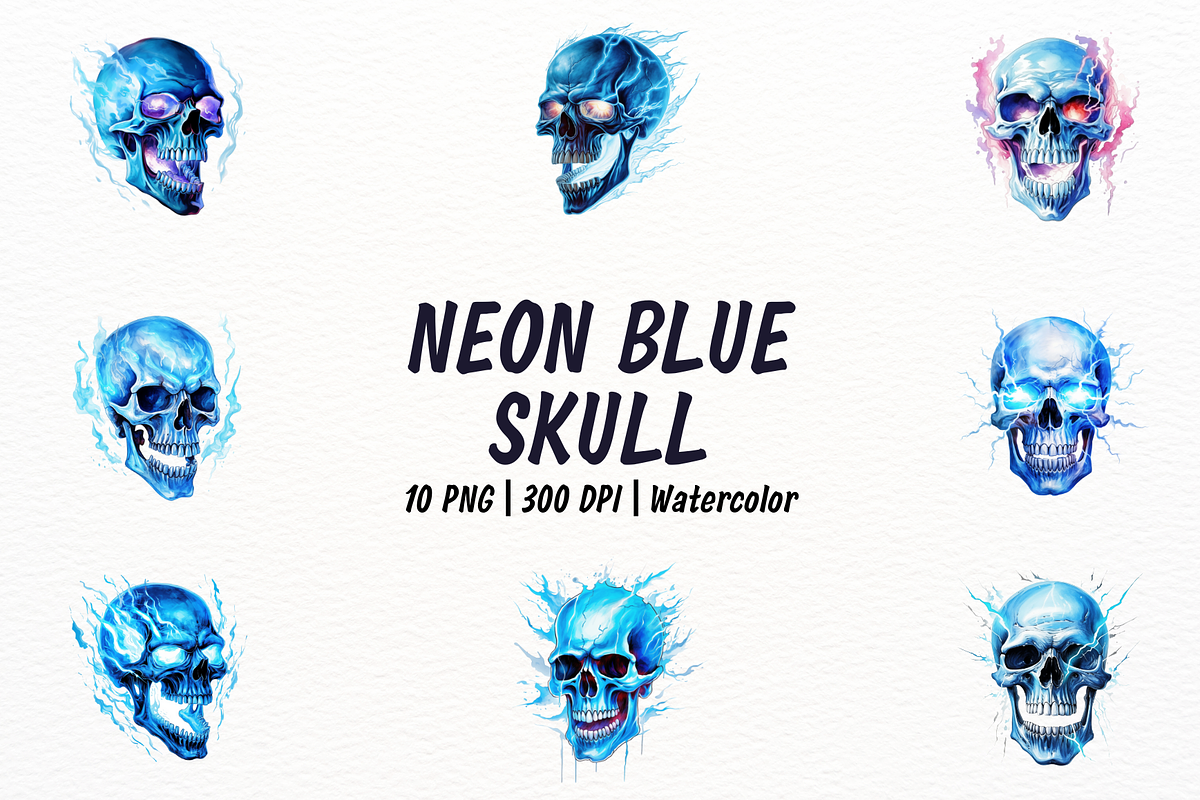 Hyper-Realistic Neon Blue Skull, a Person Illustration by New-School-Wave (Photo 1 of 5)