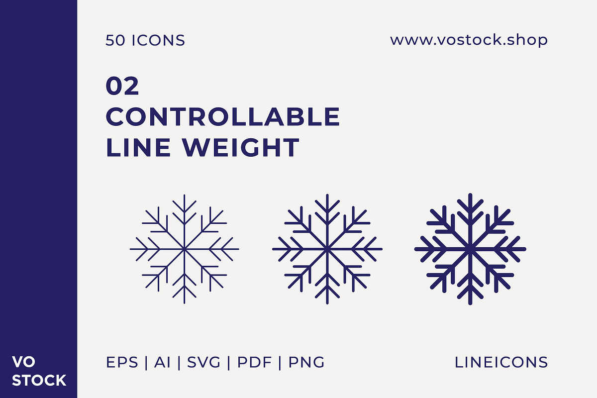 50 Snowflakes Icons, an Outline Icon by vo.stock (Photo 4 of 6)