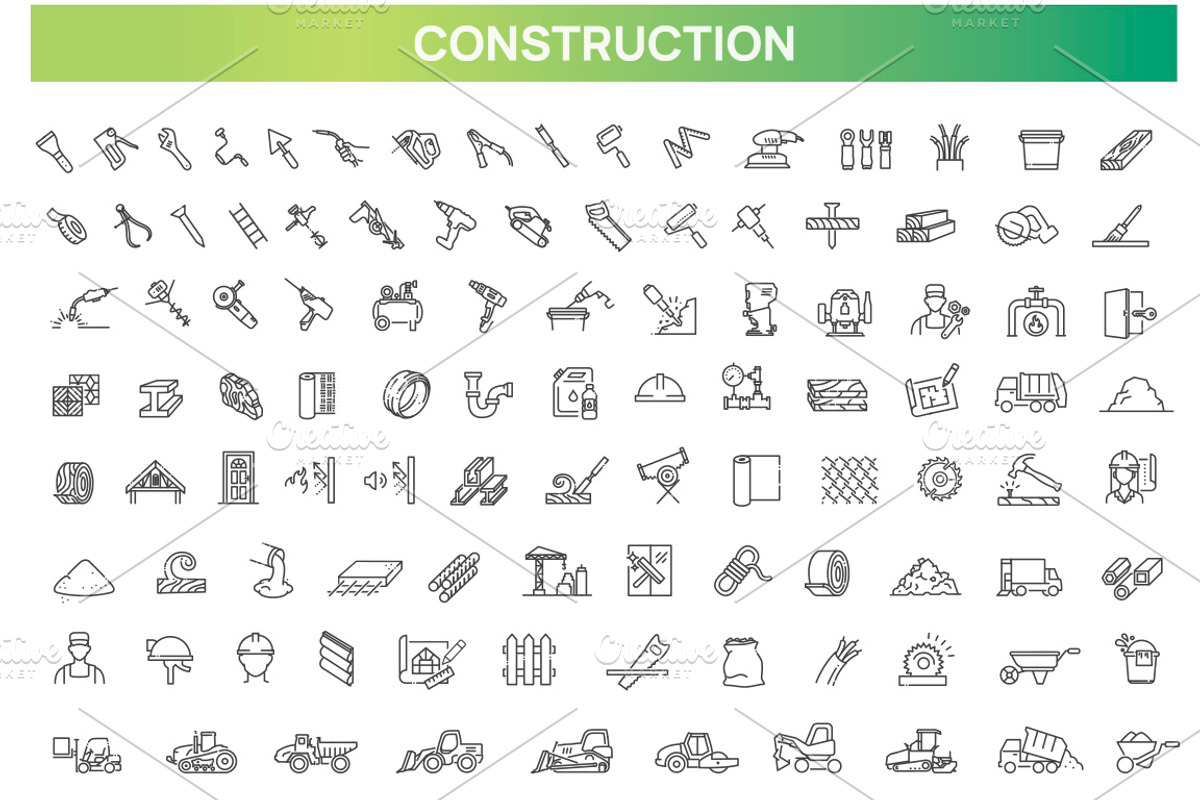 Construction and Building Line Icons, an Outline Icon by Tettygreen (Photo 1 of 3)