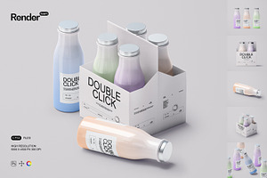 Yogurt Bottle and Box Mockup Set