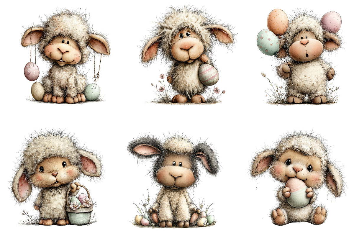 Whimsical Easter Sheep Clipart, an Illustration by Dream Creation (Photo 2 of 6)