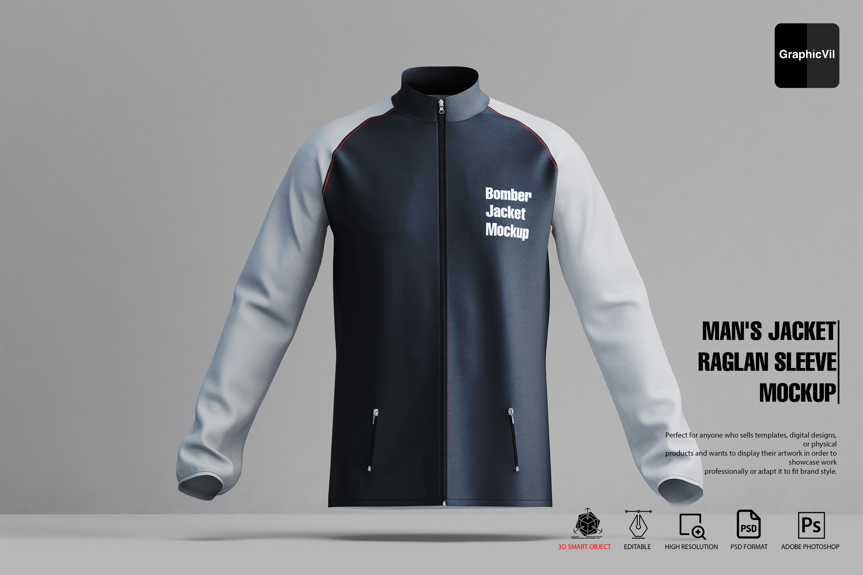 Man's Jacket Raglan Sleeve Mockup