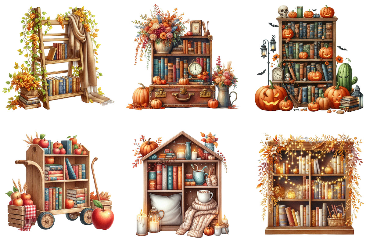 Watercolor Autumn Bookshelf Clipart, a Seasonal Illustration by DreamArtGraphic (Photo 4 of 4)