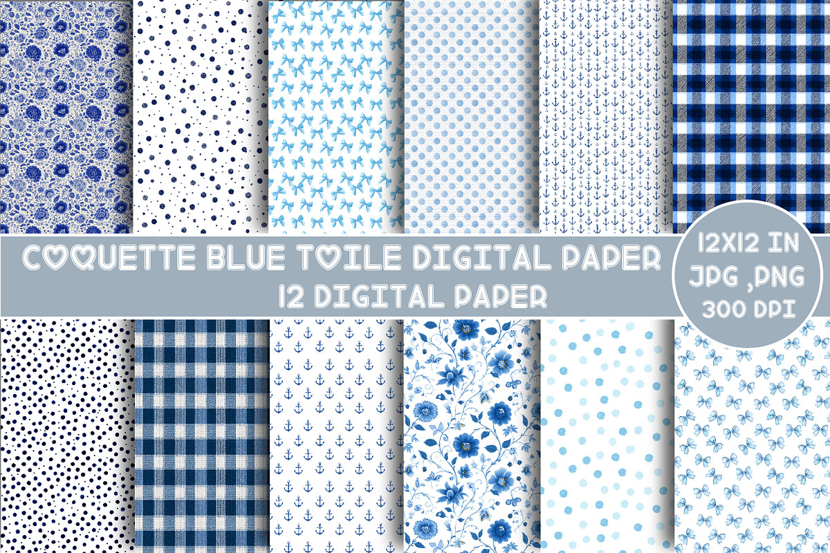 Coquette Blue Toile Digital Paper, a Pattern Graphic by Designking (Photo 1 of 4)