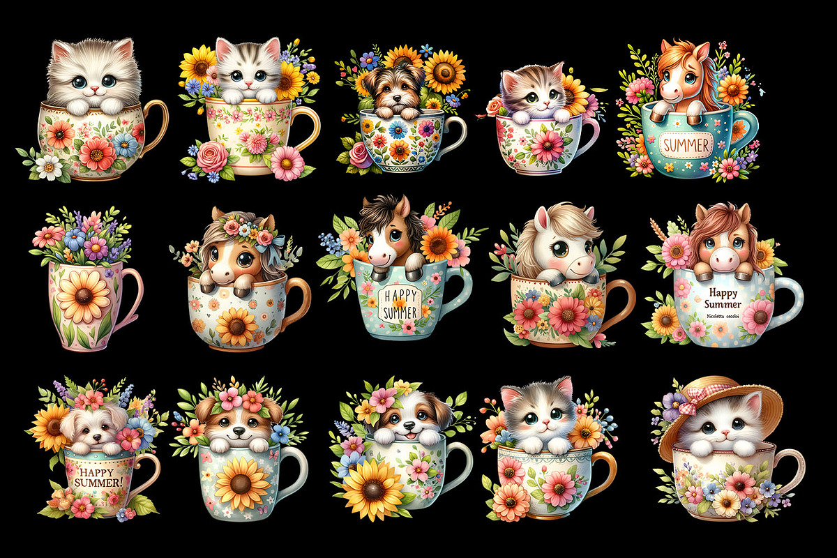 Animals for coffee cup clipart, an Animal Illustration by ElenazlataArt (Photo 2 of 3)