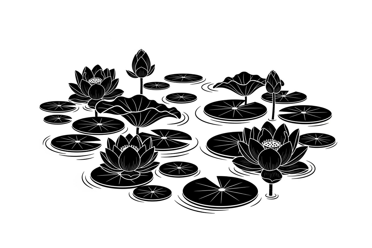 Lotus Pond Silhouette SVG Bundle, an Illustration by yasushie (Photo 13 of 31)