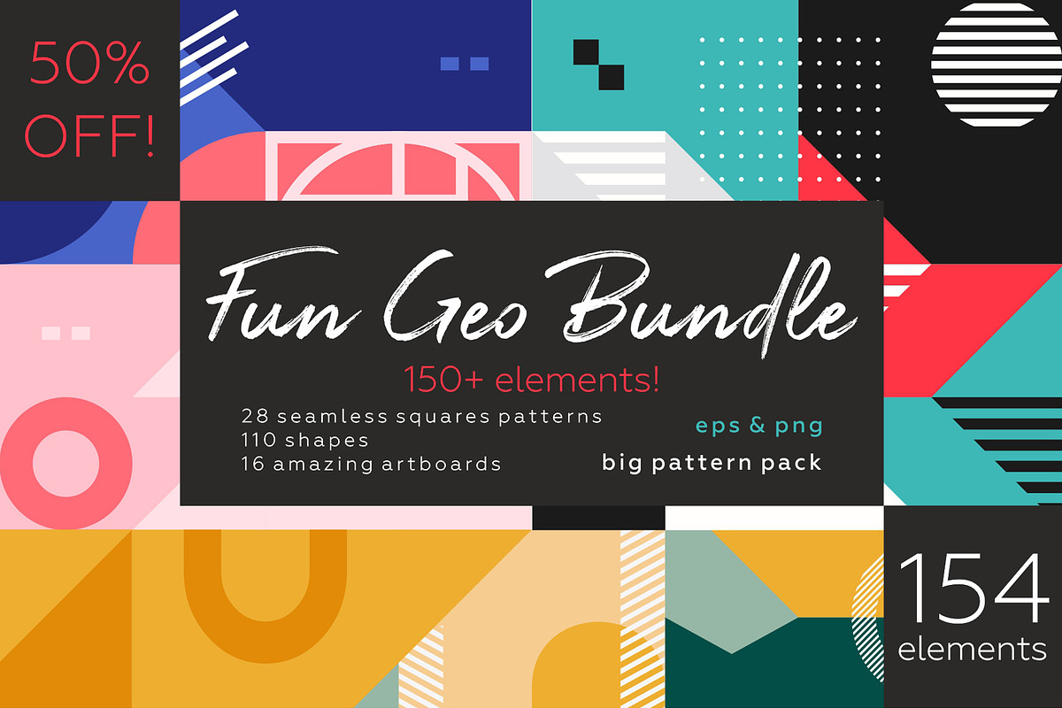 Fun Geometry pattern bundle., a Pattern Graphic by lisa_kalev (Photo 1 of 22)