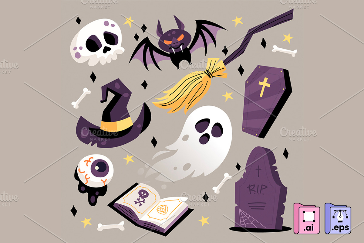 Spooky-Cute Halloween Elements, a Seasonal Illustration by MISS CHATZ (Photo 1 of 3)