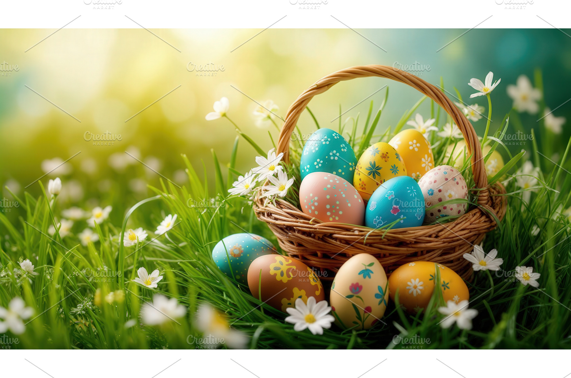 Colorful Easter eggs in a wicker, a Holiday Photo by tilialucida