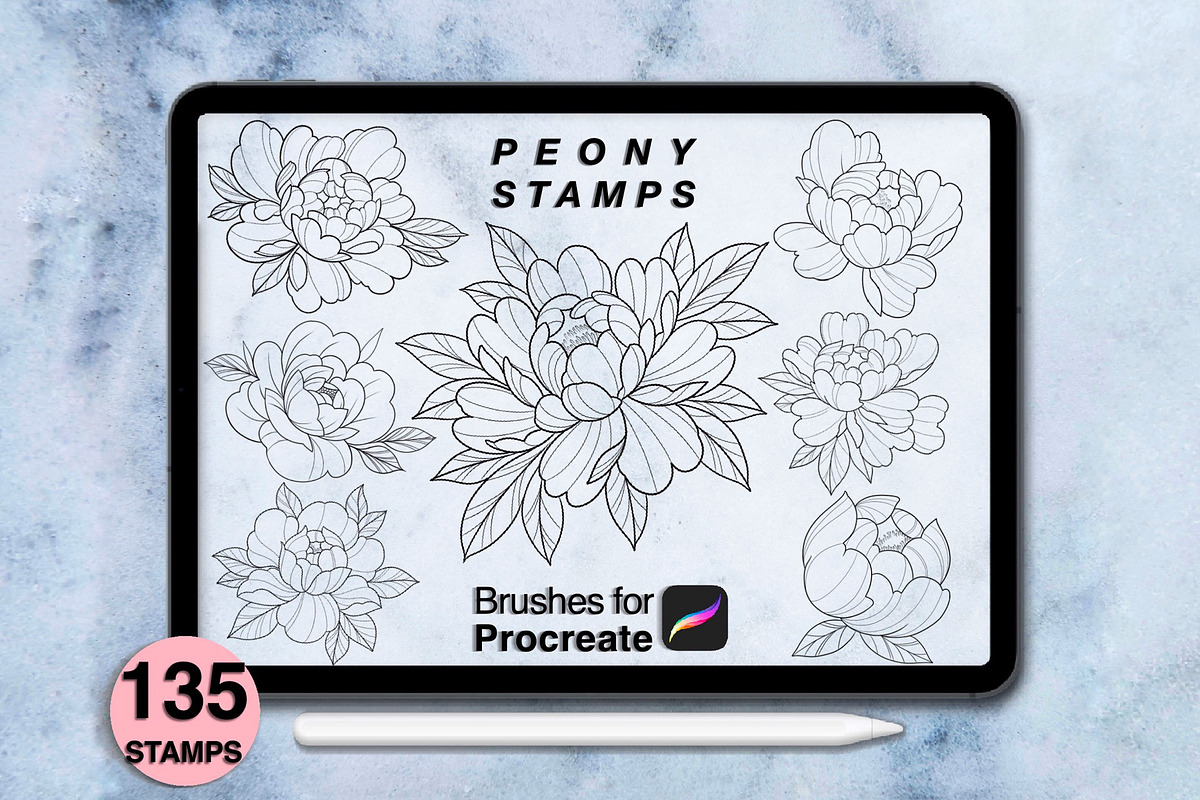 135 procreate peony stamps, a Brush Add-On by Arts For Peace (Photo 3 of 10)