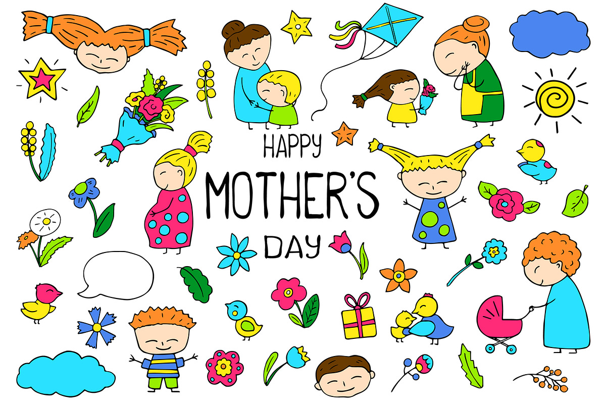 Happy Mother's Day Vector Set, a Person Illustration by RabbitAndPencil (Photo 1 of 3)
