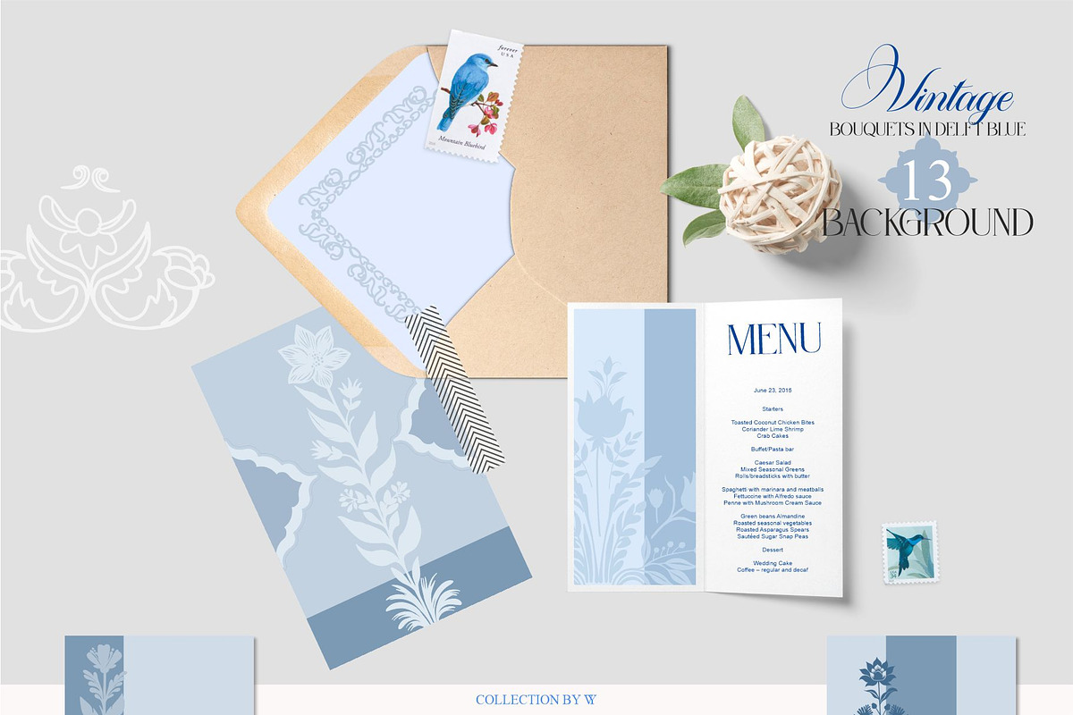 Vintage Bouquets In Delft Blue, a Decorative Illustration by Collection by VY (Photo 4 of 12)