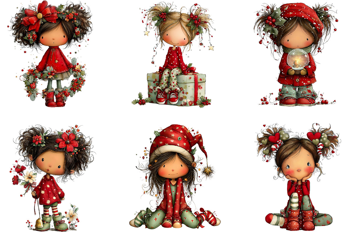 Whimsical Christmas Girl Clipart, an Illustration by CraftArtStudio (Photo 3 of 6)