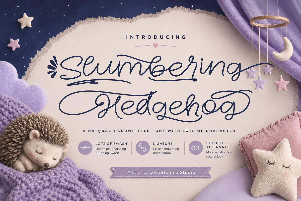 Slumbering Hedgehog Font, a Handwritten Font by Letterhanna Studio (Photo 1 of 24)