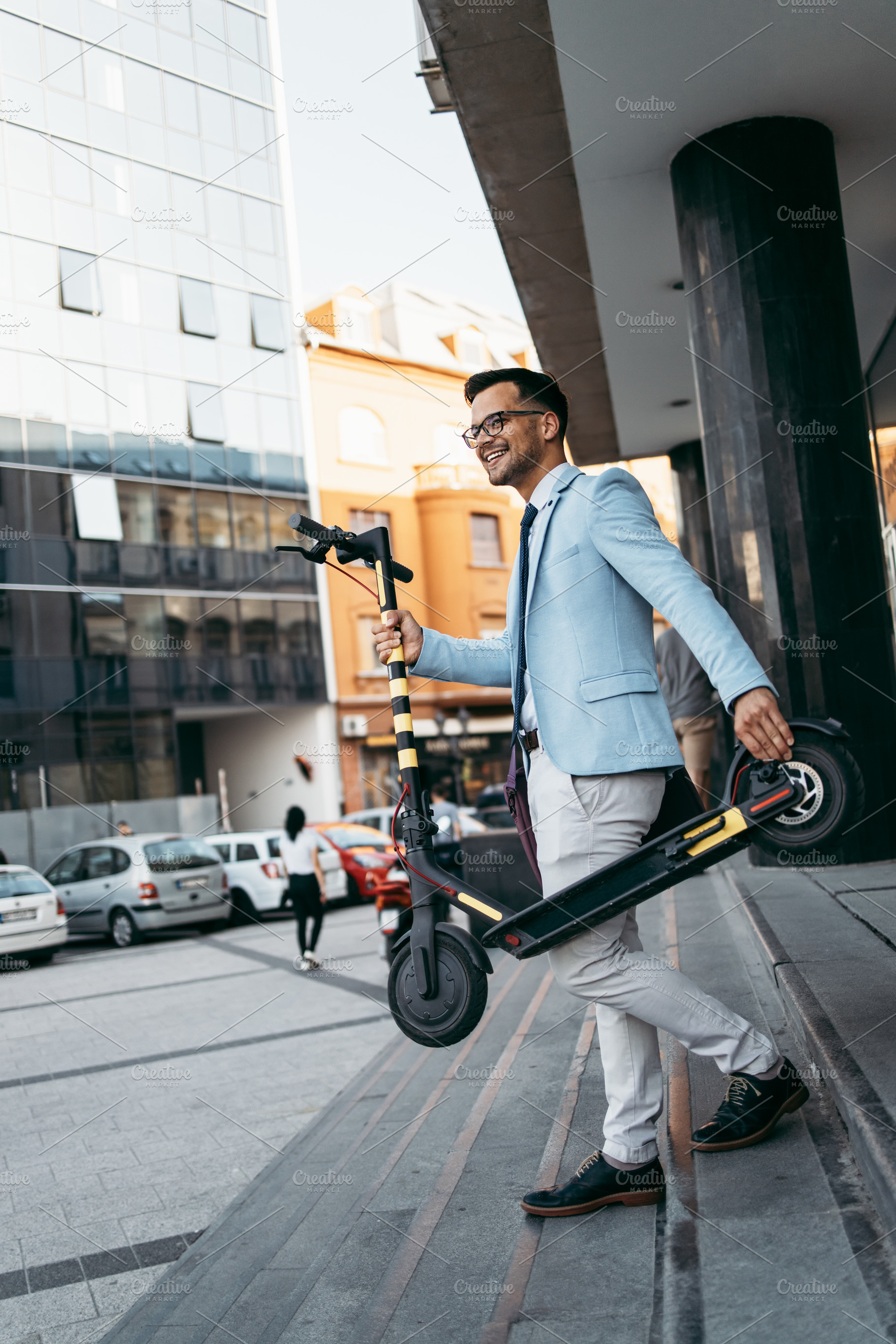 Modern man with electric scooter featuring scooter, electric, and man, a Transportation Photo by REDDOT Studio