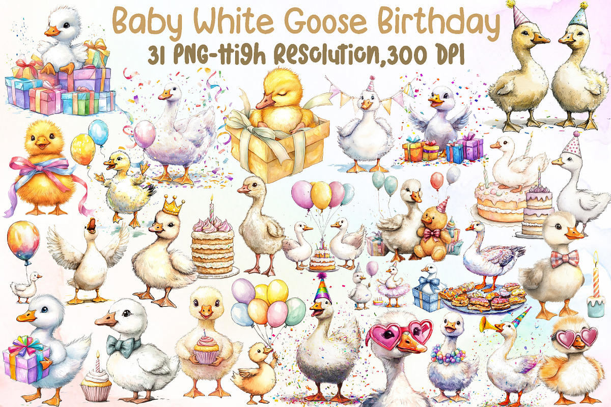 Watercolor Baby White Goose Birthday, an Illustration by Sublimation Artist (Photo 1 of 6)