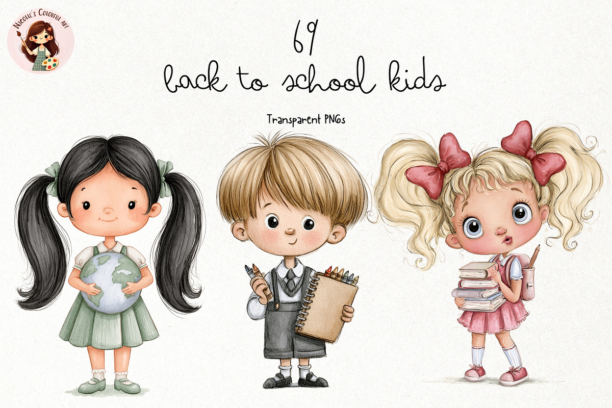 Back to School Kids Clipart, an Education Illustration by Nicolle's Colorful Art (Photo 1 of 6)