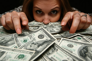 Woman displaying a stack of US dolla, a Photo by Iftikhar Alam