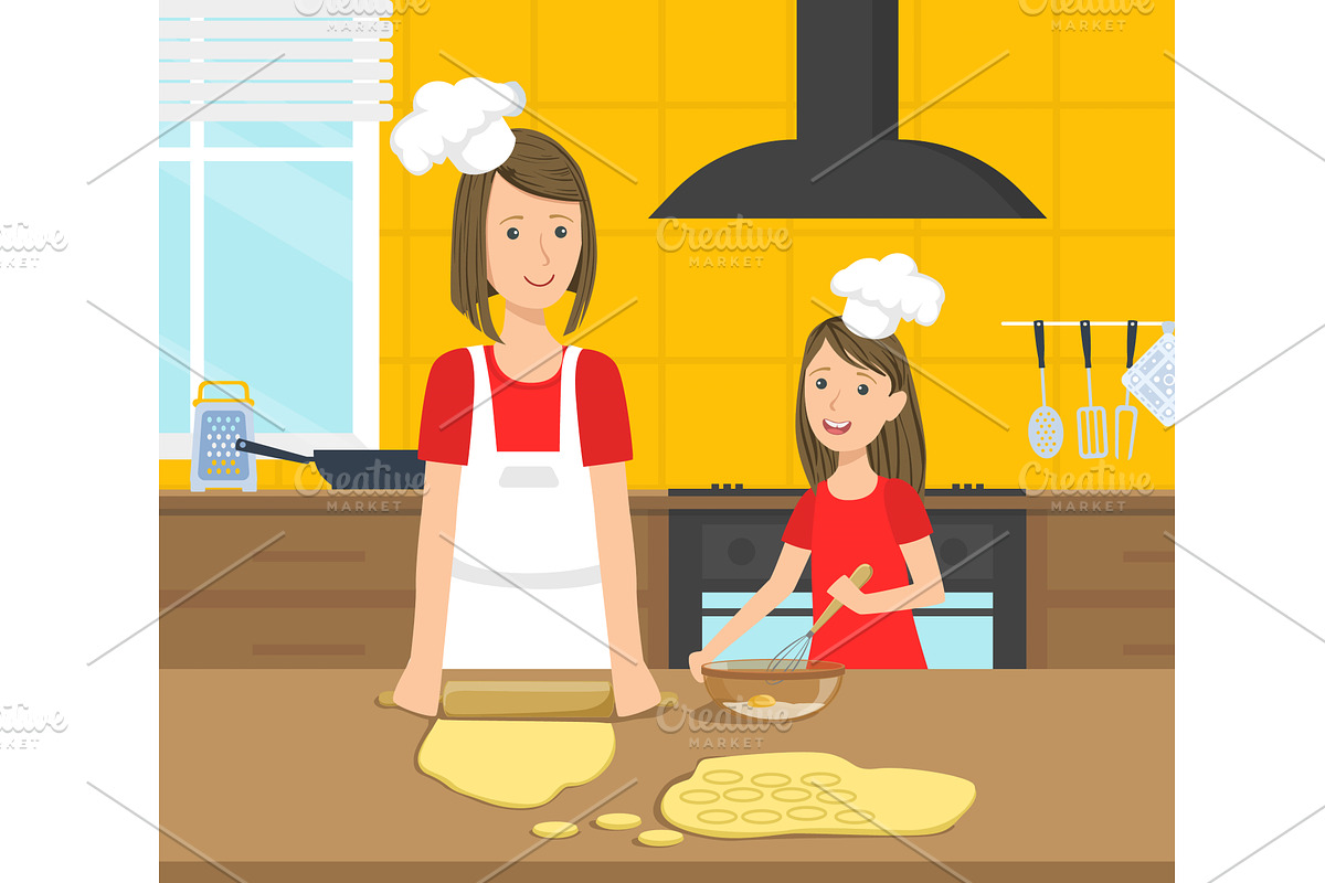 Mother and Her Daughter Cooking, a Person Illustration by TopVectors