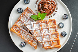 Belgium waffles Homemade waffles with strawberries