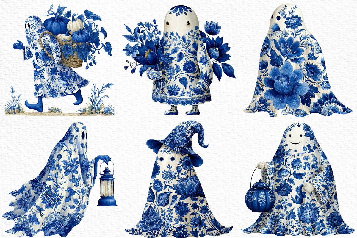 Whimsical Ghost Clipart Bundle, a Seasonal Illustration by Craft Nest (Photo 4 of 8)
