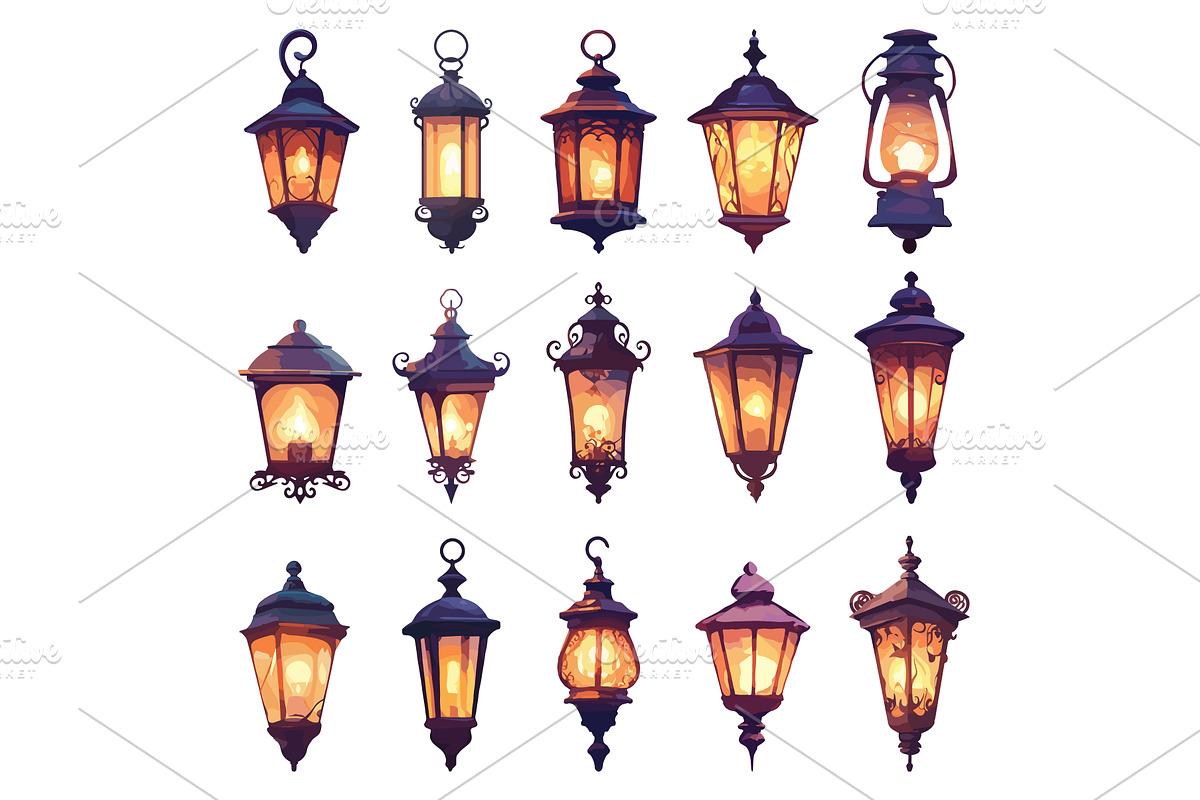 Set of vintage lamps and lighting, an Object Illustration by LadadikArt