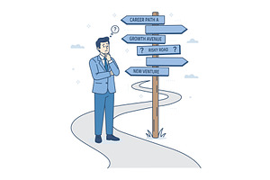 Businessman looking at multiple road, a Person Illustration by Artsaba Family