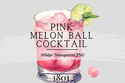 Pink Melon Ball Cocktail, a Food Illustration by 1801Prints (Thumbnail 1 of 4)