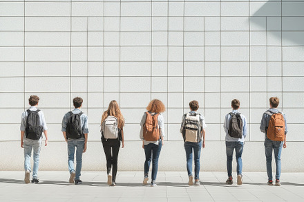 High school students walk and talk, a Photo by Pavel_design