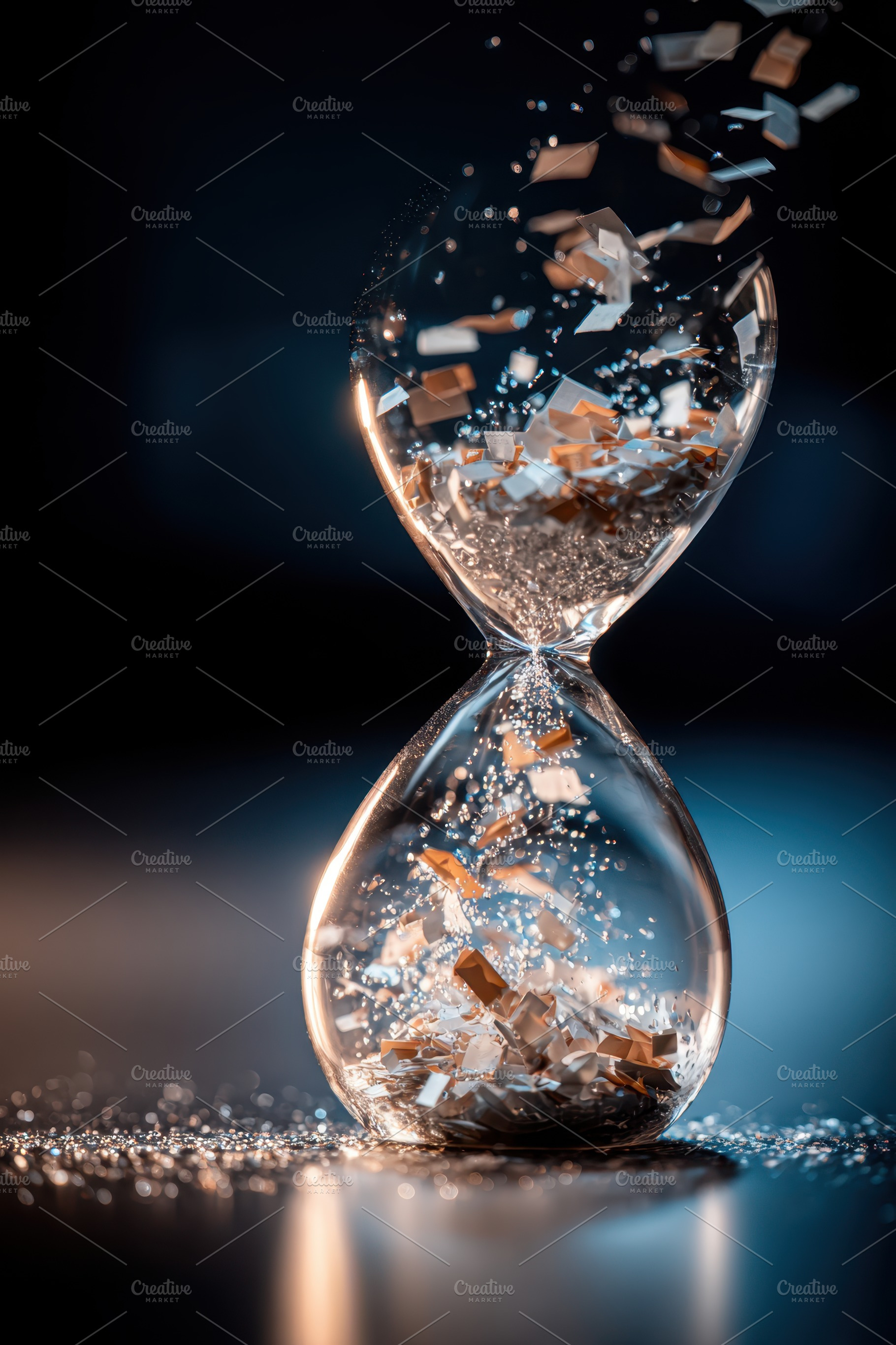 Colorful confetti in a glass hourglass, a Business Photo by AlyaAnd