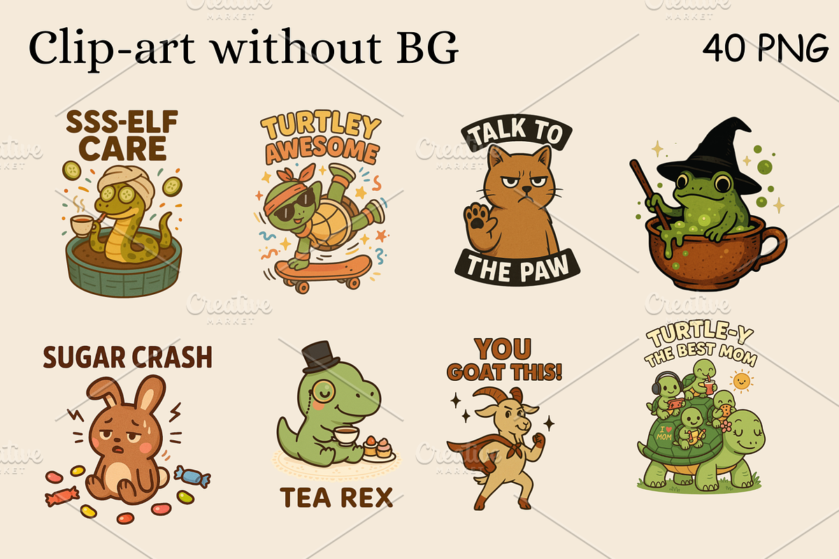 Cute & Funny Animals 40 PNG Clipart, an Animal Illustration by Smillyy Threads (Photo 3 of 8)