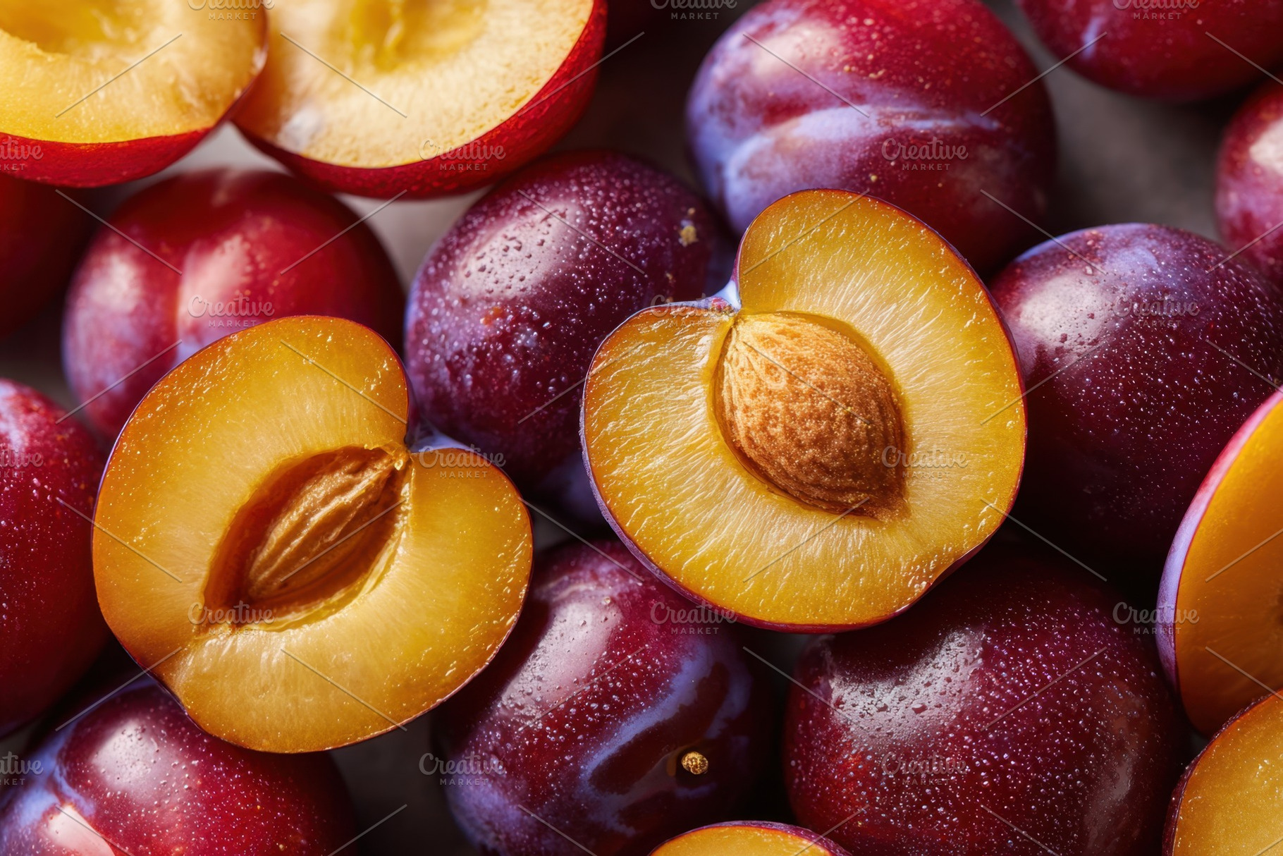 Background of ripe and sweet plums, a Food & Drink Photo by AlyaAnd